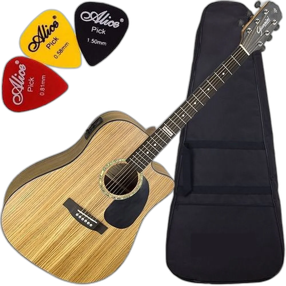 Kit Violão Folk Eletroacústico Modelo Zebra Gf1d Zw Giannini