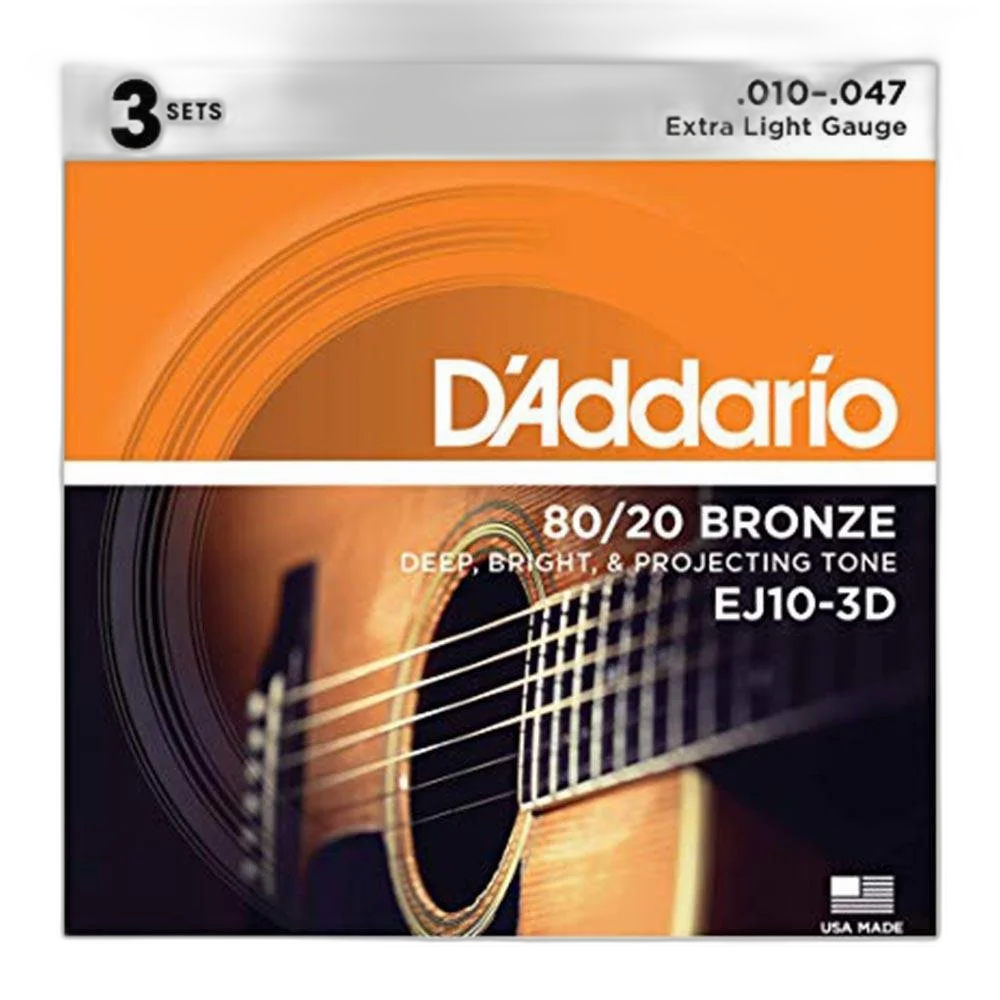 Encordoamento Violão Aço Daddario 010 047 Pack Com 3 Ej15-3D