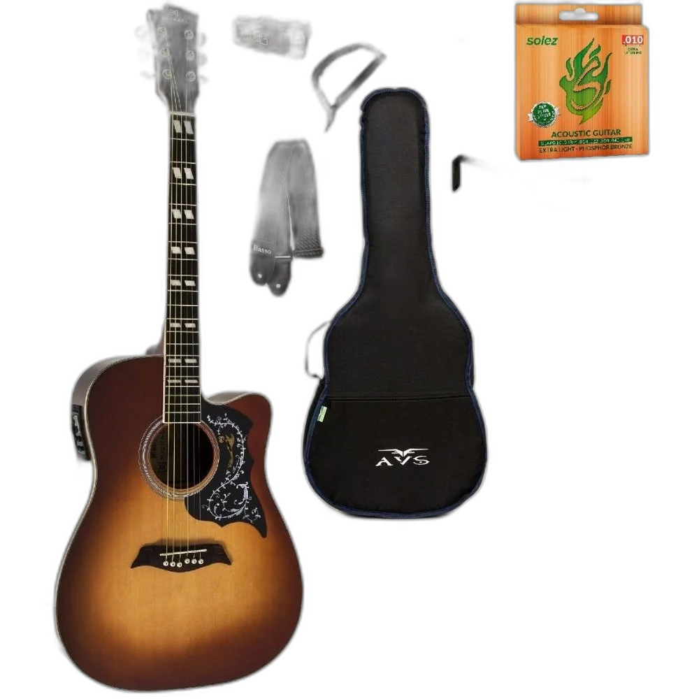Violão Elétrico Michael VM925 NT Kit Estudante Intermediário