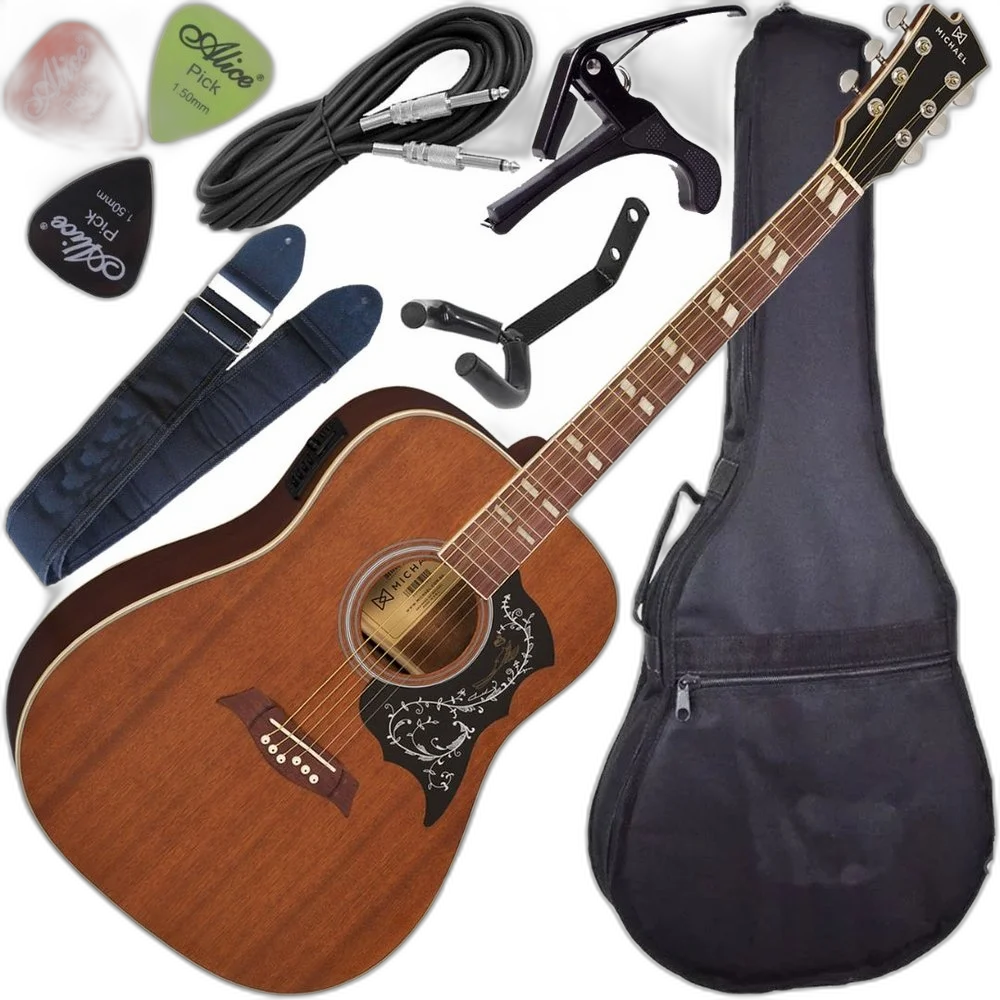 Kit Violão Eletroacústico Folk Michael Vm925 Dt Mahogany