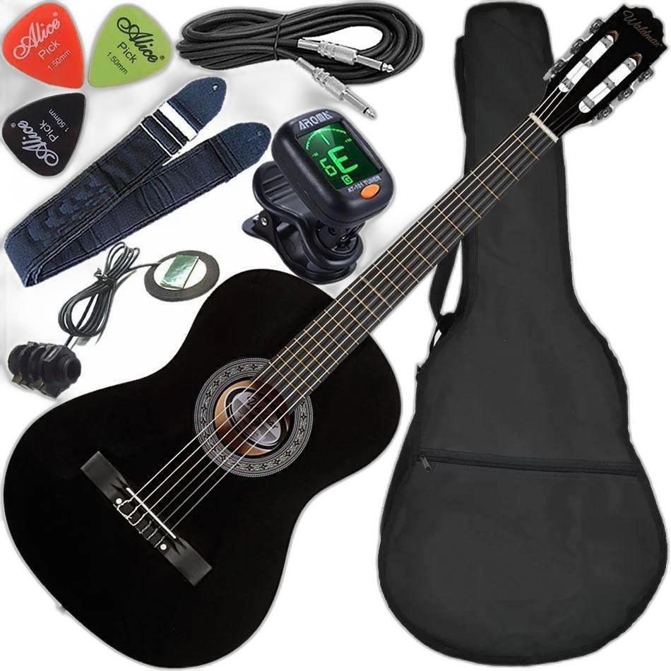 Kit Violão Elétrico Waldman Popstar Pp1 Preto Cordas Nylon