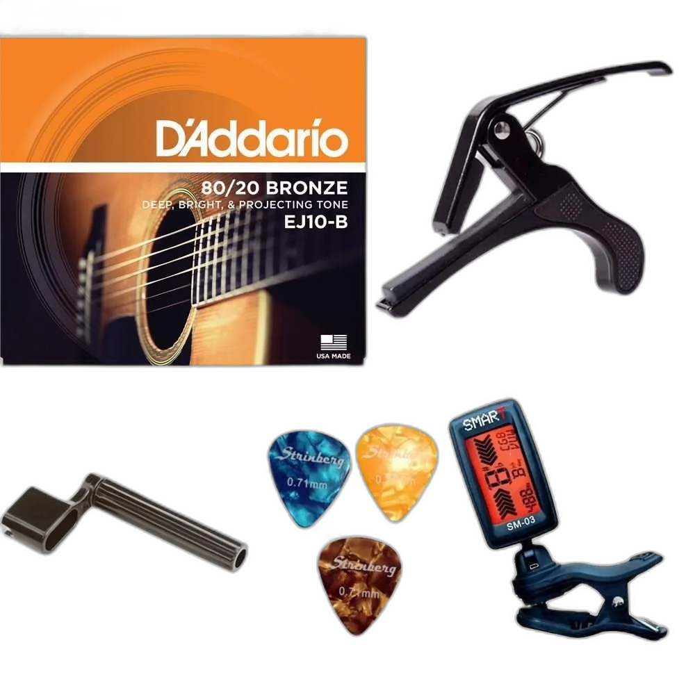 Kit Violão Aço Enc EJ10 + Capo Encordoador Palhetas Afinador
