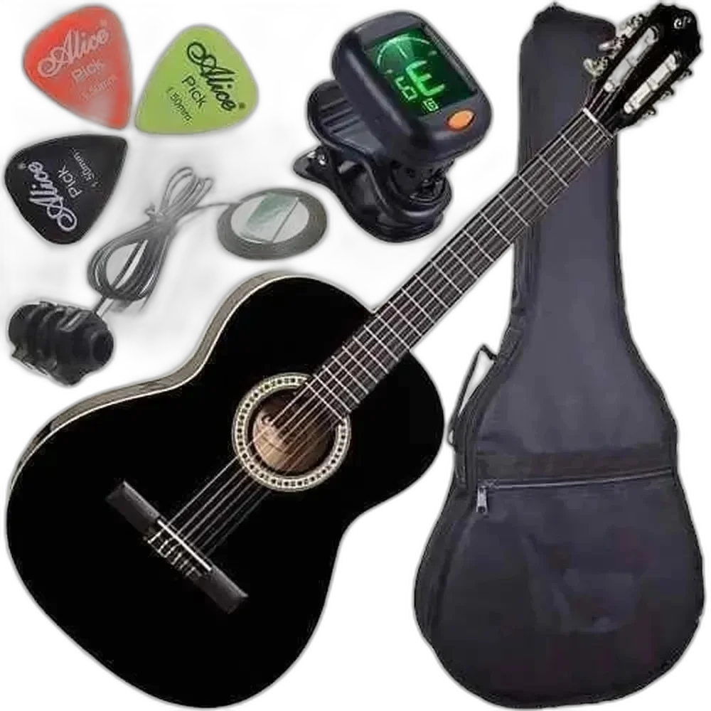 Kit Violão Eletroacústico Nylon N14 Preto Giannini