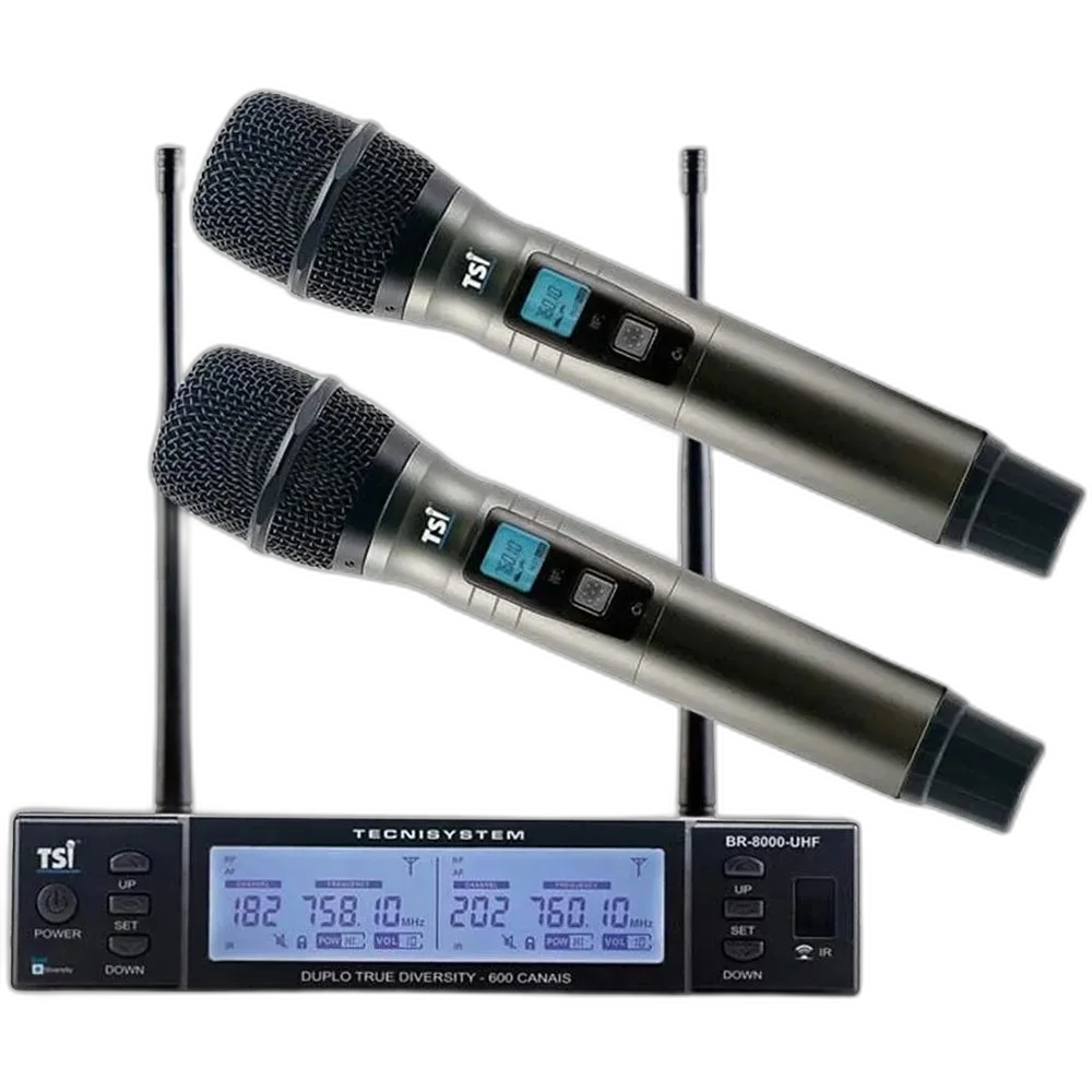 Sistema de Microfone Sem Fio 600 Canais TSI BR-8000 UHF - TSI