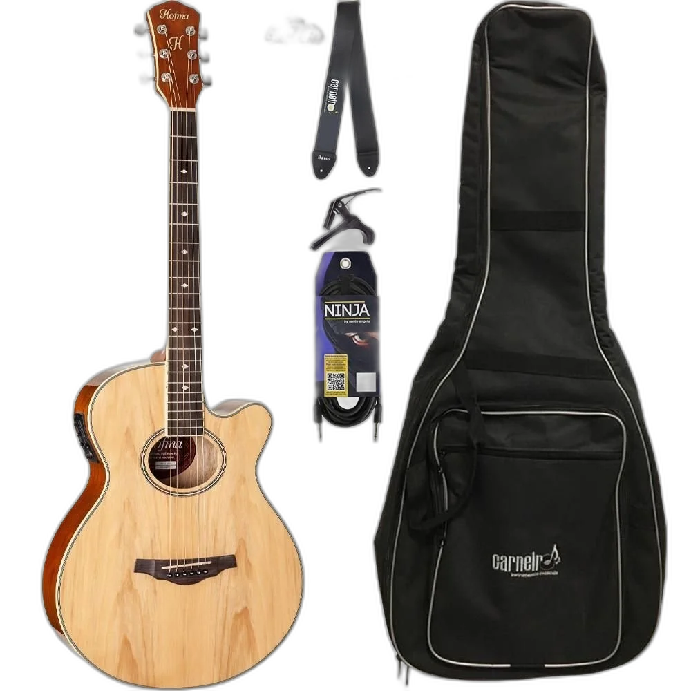 Violão Mini Jumbo Elétrico Hofma HMF249 Natural + Acessórios