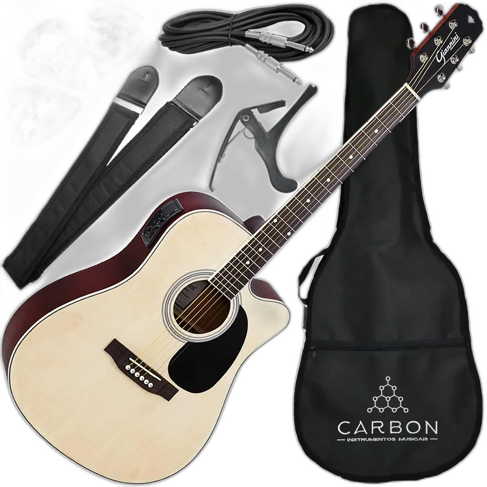Kit Violão Giannini GDC1 NS Folk Aço + Capa + Alça + Cabo + Capotraste e Palhetas