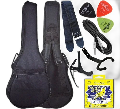 Kit Capa Violão Folk Luxo Acolchoado C/ Acessórios + Cordas