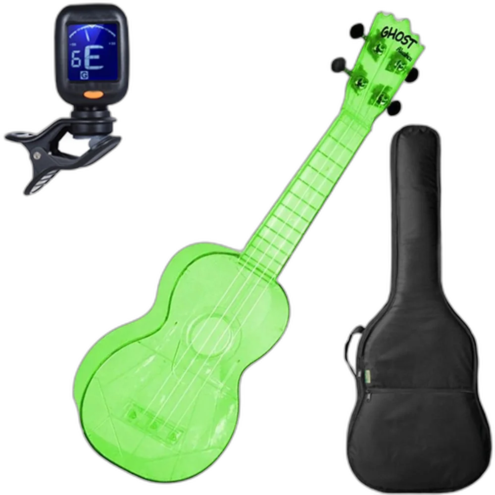 Ukulele Ghost Soprano Acústico Verde Akahai Aquila Afinador