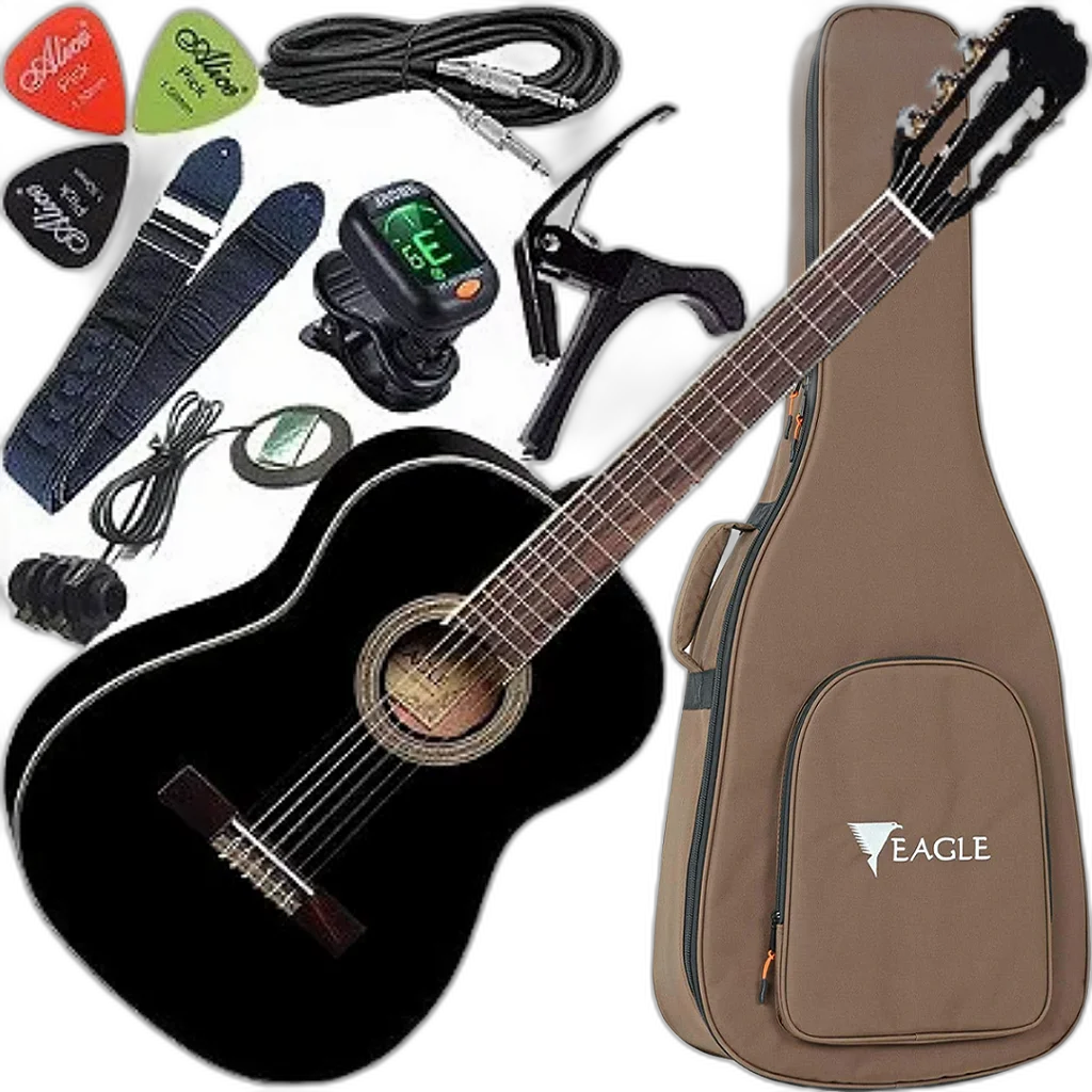 Kit Violão Eletroacústico Nylon Spruce Dh69 Preto Bk Eagle