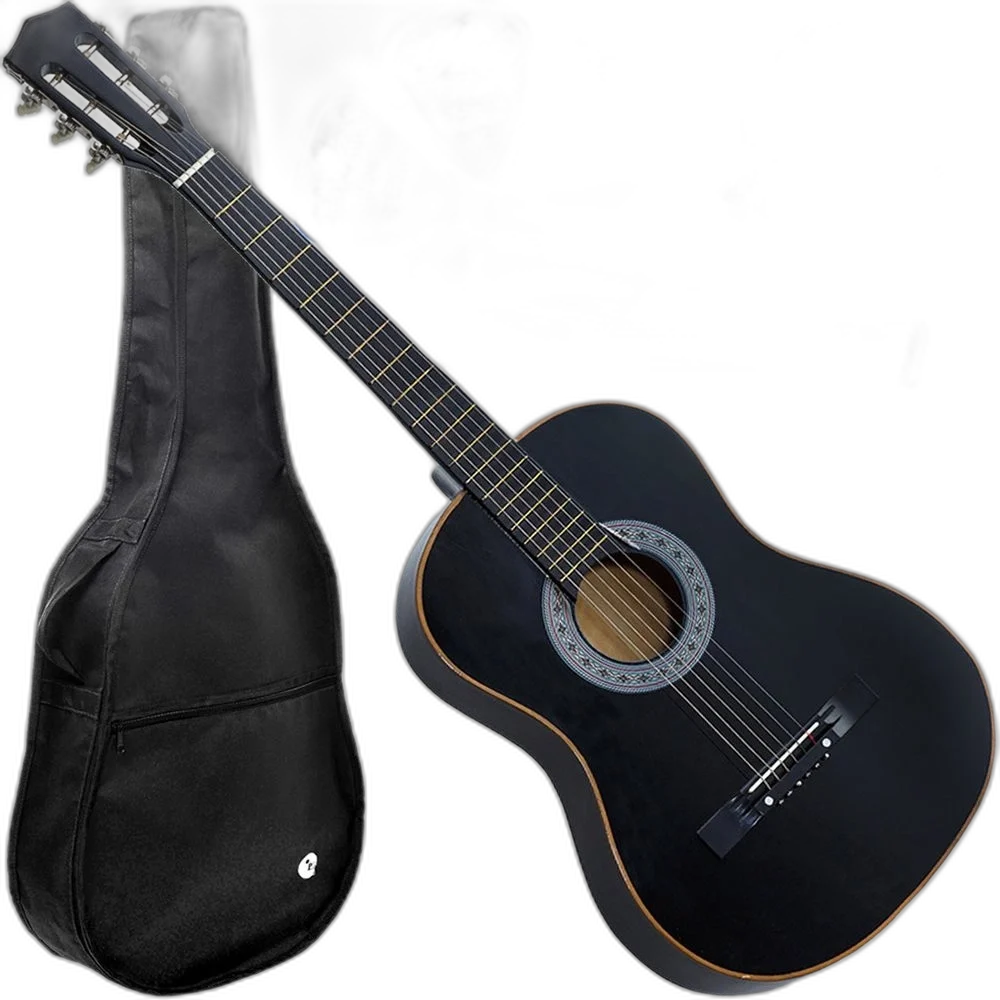Kit Violão Barato Acústico Canhoto Cordas Nylon Preto Queens