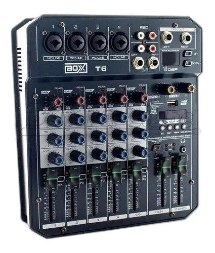 Mesa de Som 5 Canais Mixer Boxx T6 Interface Usb Otg P10 Xlr