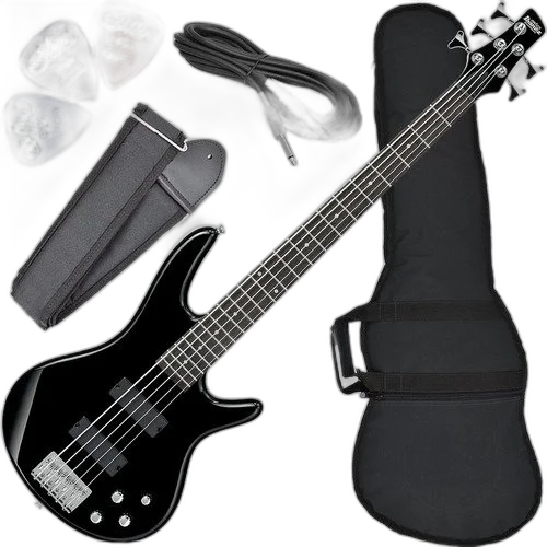 Kit Contrabaixo Ibanez 5 Cordas Ativo Gsr 205 Preto + Acessórios