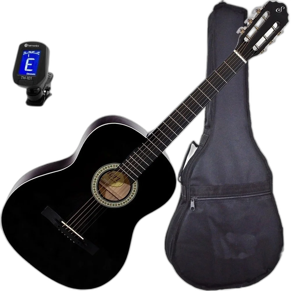 Kit Violão Acústico Aço C/ Capa Afinador S14 Preto Giannini