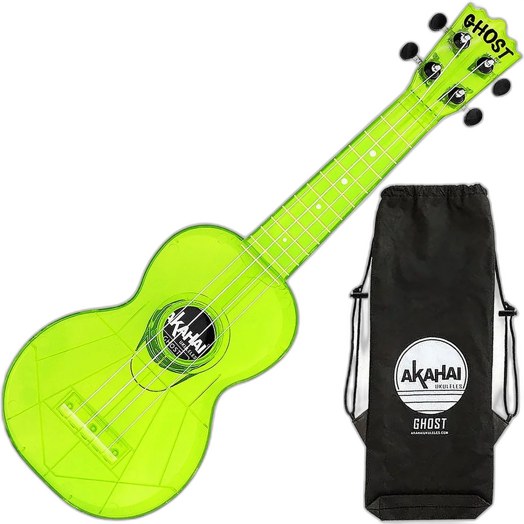 Kit Ukulele Akahai Ghost Soprano Elétrico Hawaii Lemon Transparente Ux02