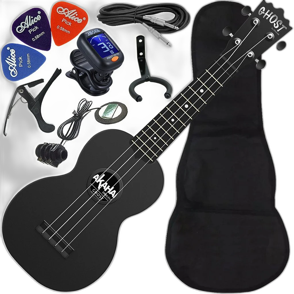 Kit Ukulele Akahai Ghost Soprano Elétrico Hawaii Volcano Rocks Ux02