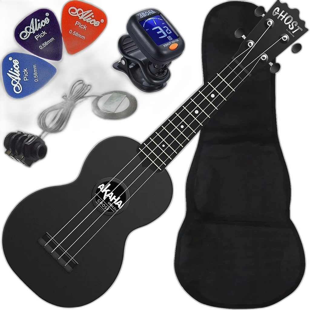Kit Ukulele Akahai Ghost Soprano Elétrico Hawaii Volcano Rocks Ux04