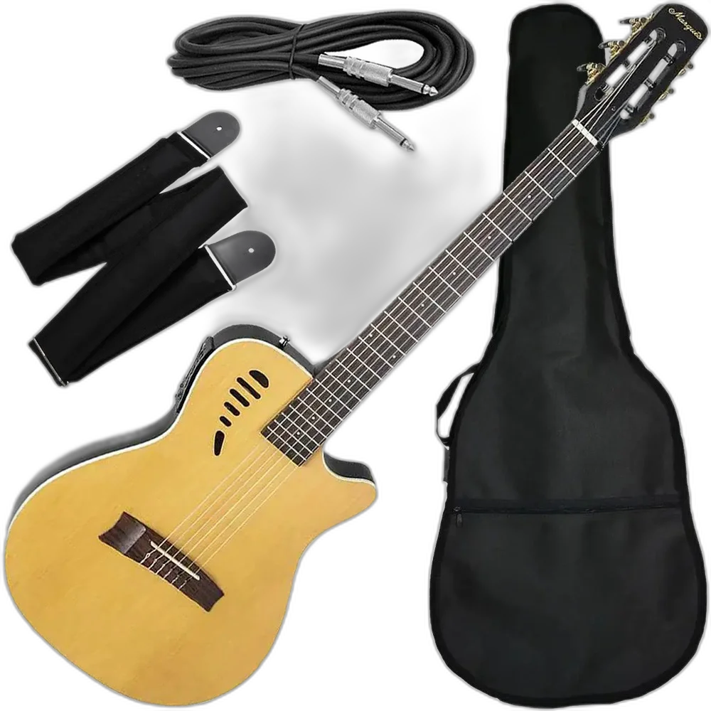 Kit Violão Elétrico Marquês Flat Cutaway Vn-12 Ns Ativo Natural