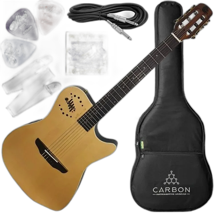 Kit Violão Marquês VN-12 Flat Nylon Elétrico Natural
