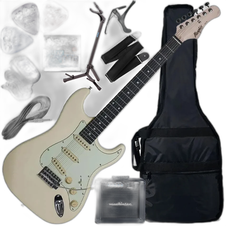 Kit Guitarra Elétrica Strato Tagima Memphis MG-30 Wh Branco Gx03