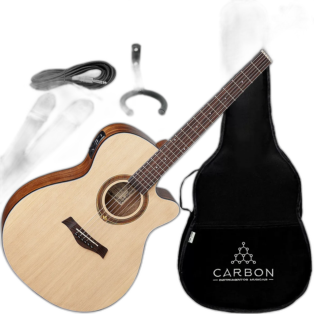 Kit Violão Elétrico Hofma Hma-295 Stnt Natural Aço Vx02