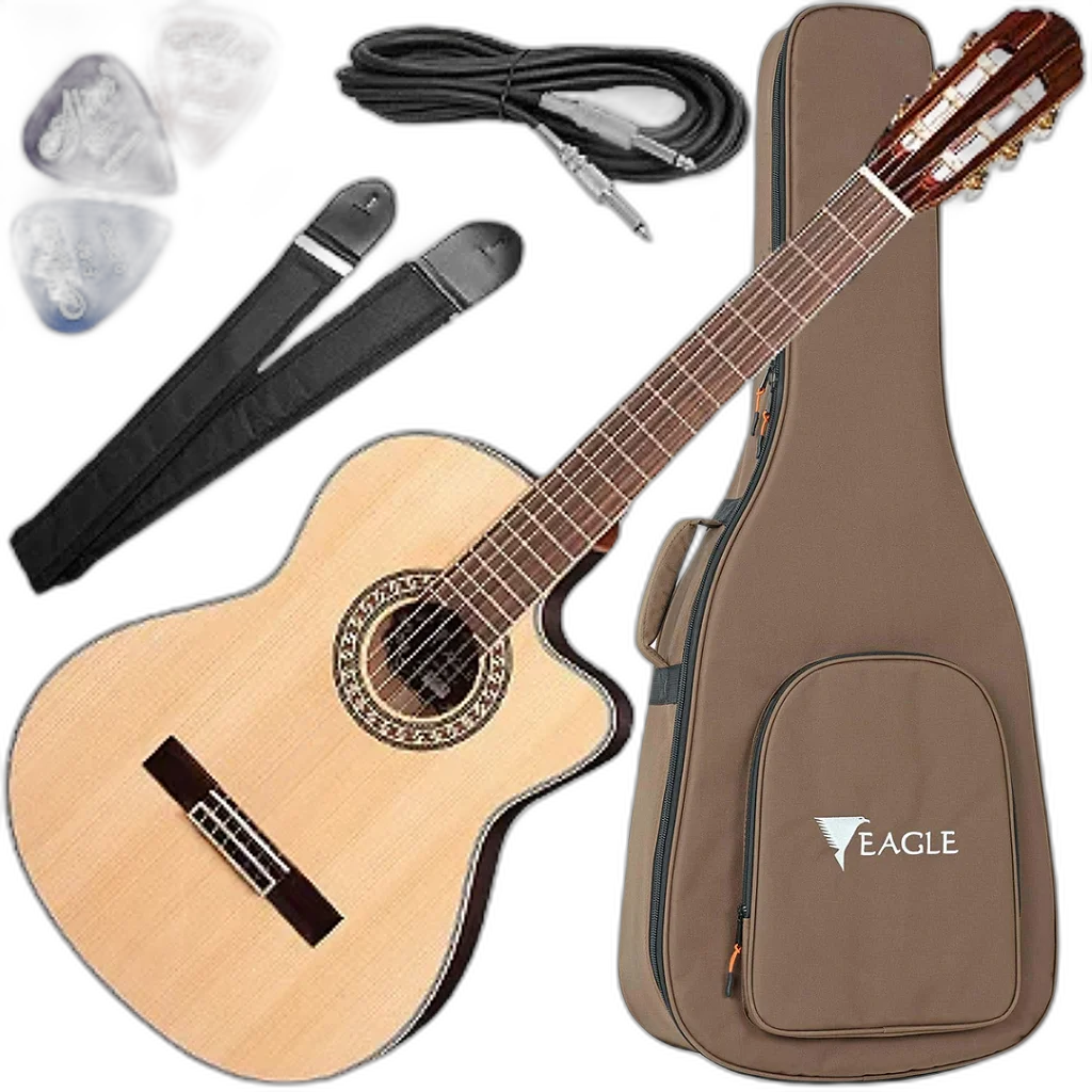 Kit Violão Eletroacústico Eagle Emn880c Nylon Clássico Cutaway Vx01