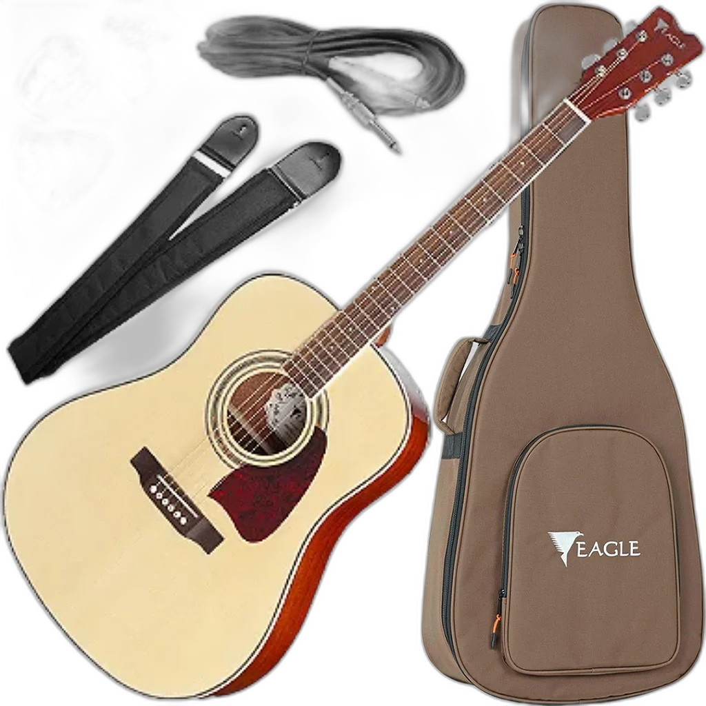 Kit Violão Eletroacústico Eagle Ch888 Natural Folk Aço Vx01