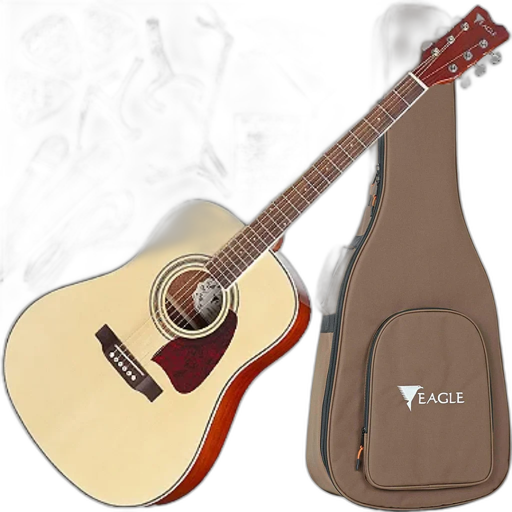 Kit Violão Eletroacústico Eagle Ch888 Natural Folk Aço Vx03