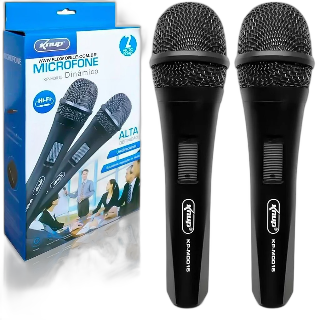 Microfone Com Fio Duplo Dinâmico Profissional KP-M0015 Knup