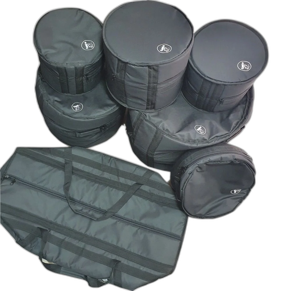 Kit Capa Bag Bateria 7 Peças Nylon Acolchoada Bumbo 20'' Carbon