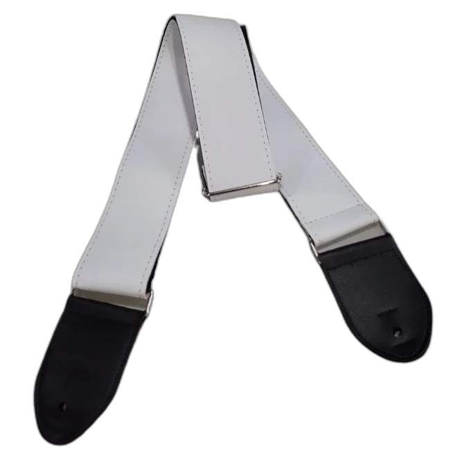 Correia Couro Sintético Branca 5cm Lisa Para Violão, Guitarra, Baixo