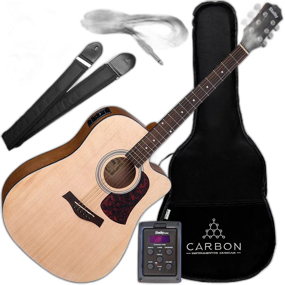 Kit Violão Eletroacústico Aço Shelby Sgd193c Stnt Natural Vx01