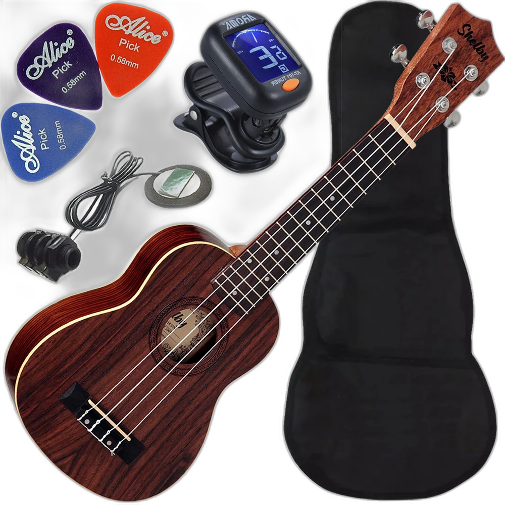 Kit Ukulele Soprano Elétrico Shelby Su21r Jacarandá Acetinado Ux04