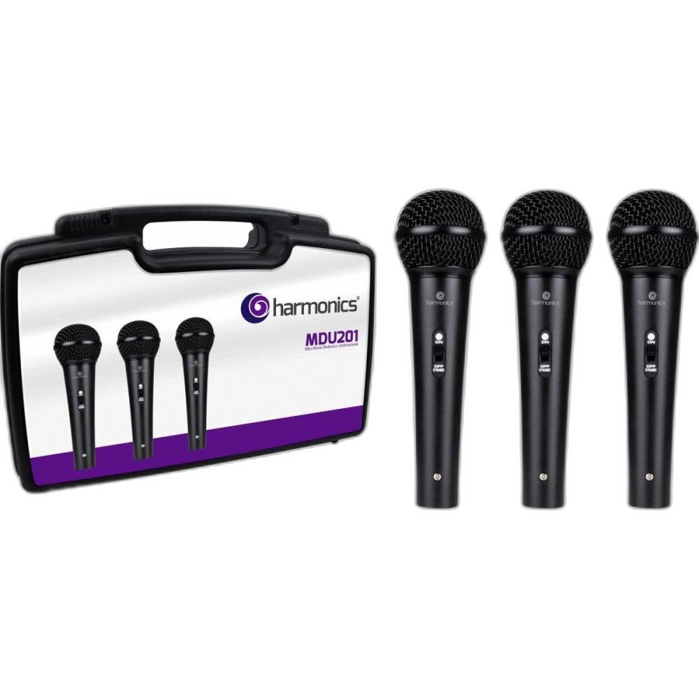 Kit De Microfone Harmonics MDU201 Com 3 Microfones Dinâmico Cardióide