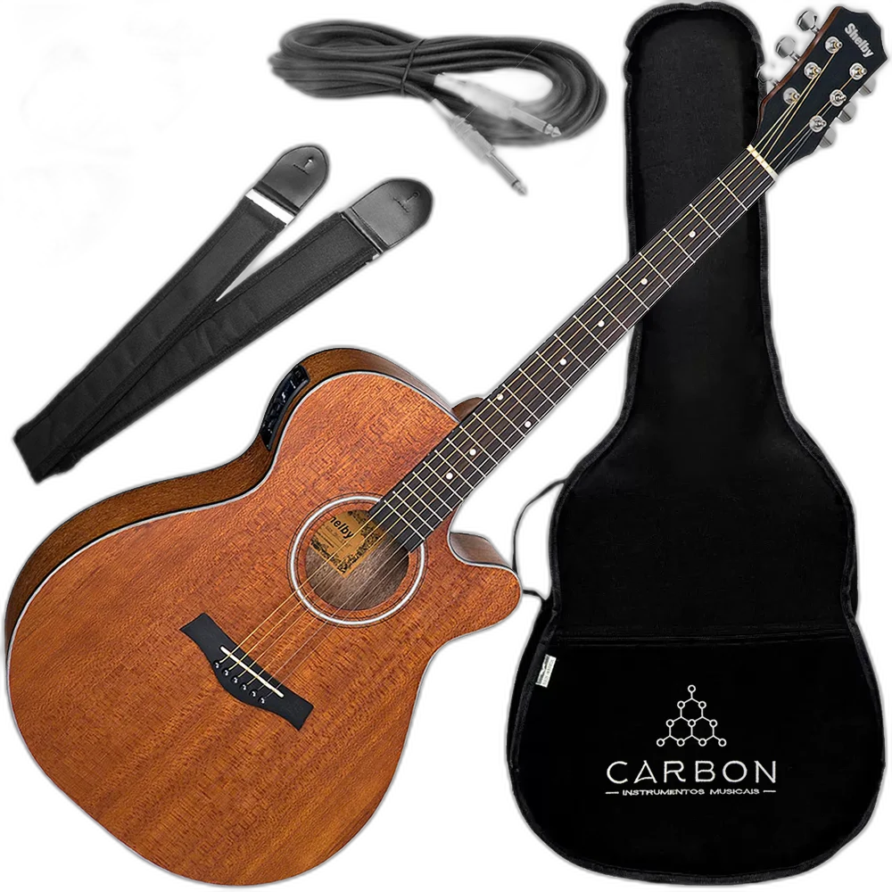 Kit Violão Eletroacústico Shelby SGA196C Folk Aço Satin Natural Vx01