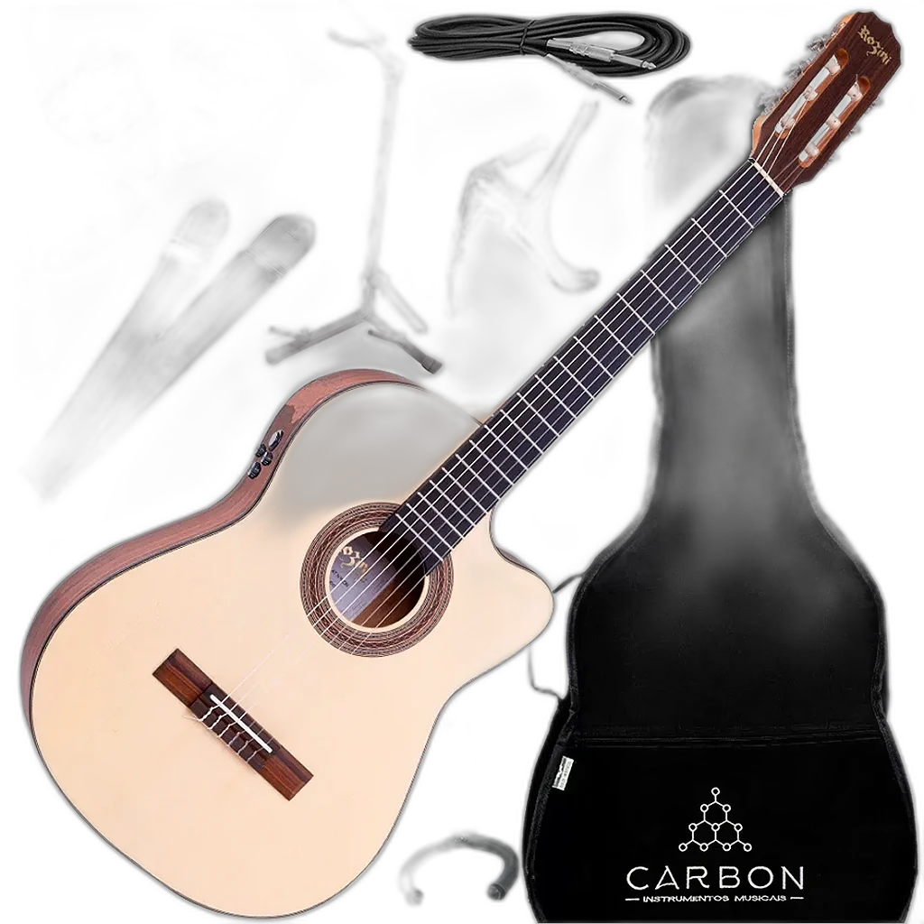 Kit Violão Studio Rozini RX515 RE2.F.CT.LP Flat Ativo Nylon