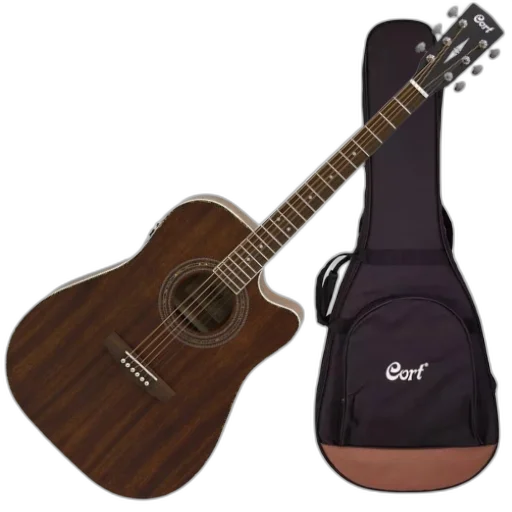 Violão Eletroacústico Cort AD880MCE OP Folk com Tampo Spruce Cutaway Pré CE304T Corpo em Mogno e Bag