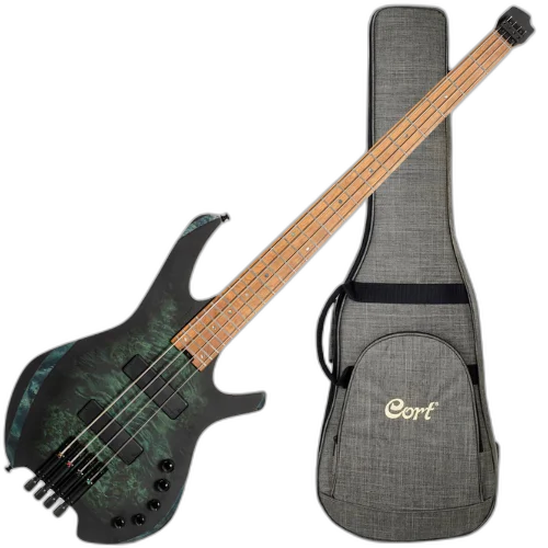 Contrabaixo Cort Space4 SDG Star Dust Green Headless 4 Cordas com Captadores Bartolini e Bag
