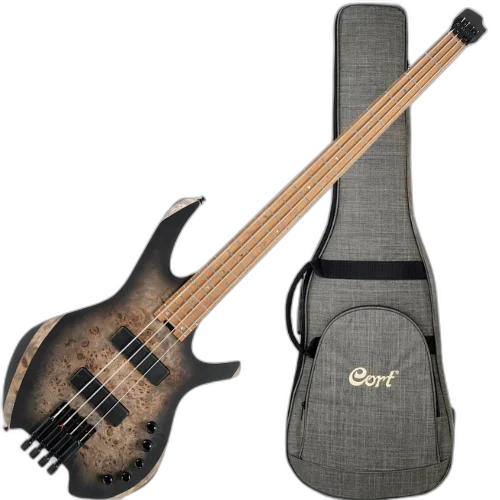 Contrabaixo Cort Space4 SDB Star Dust Black Headless 4 Cordas com Captadores Bartolini e Bag