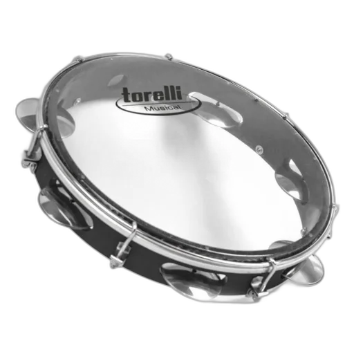 Pandeiro Torelli 10" Pele Cristal ABS Preto TP348PT com Platinelas de Alumínio