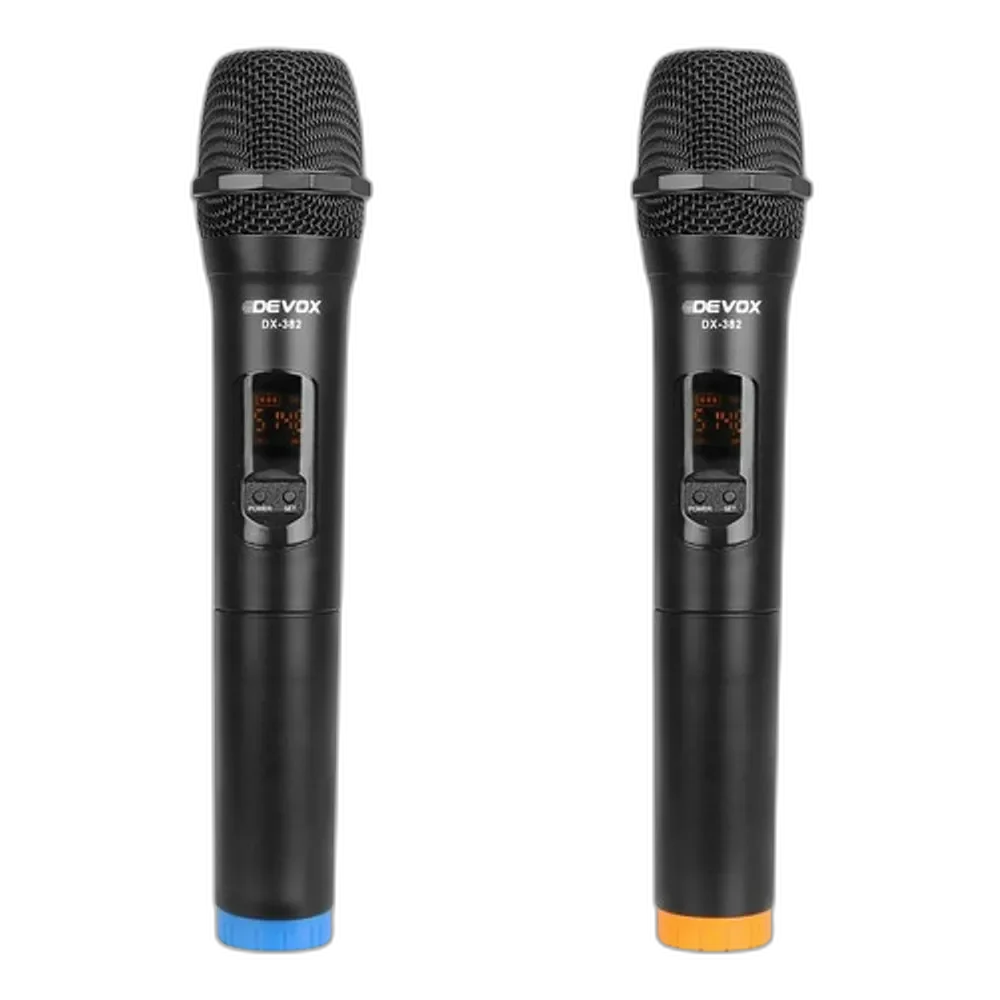 Sistema de Microfone Sem Fio Duplo Devox DX-382 UHF com 20 Frequências e Display Digital