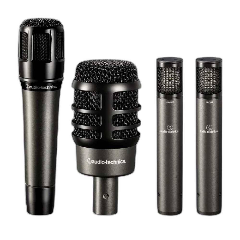 Kit de Microfones para Bateria Audio-Technica ATM-DRUM4 - Pack Profissional com 4 Mics para Kick, Snare e Overheads - Série Artist