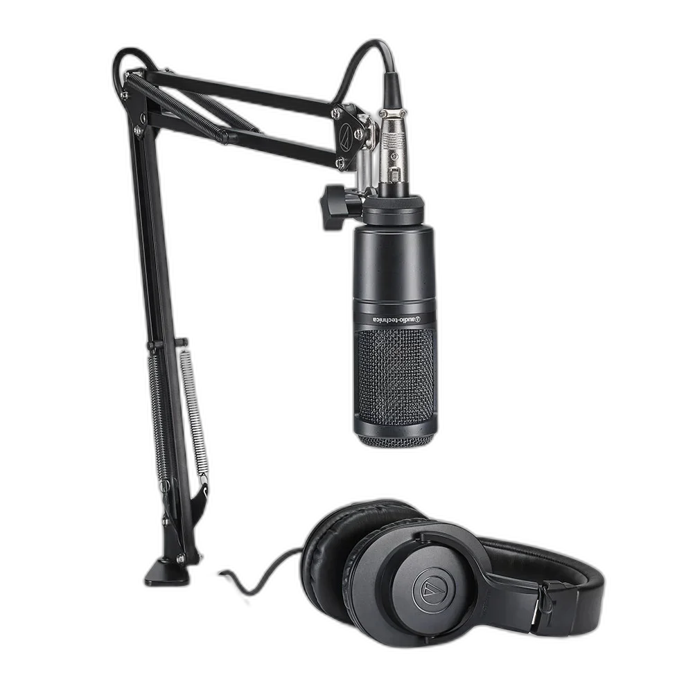 Microfone Audio-Technica AT2020USB+PK Cardióide USB para Podcasting e Streaming - Kit com Headphone ATH-M20x e Braço