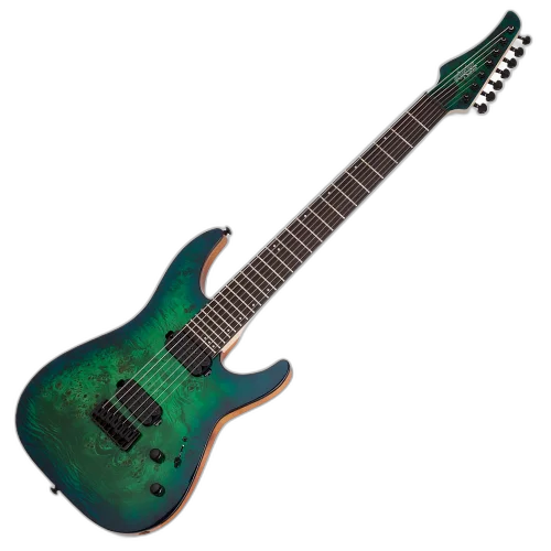 Guitarra Schecter C-7 Pro AQB Aqua Burst 7 Cordas com Captadores Schecter Diamond Decimator HH e Ponte Schecter Custom Hardtail 3638