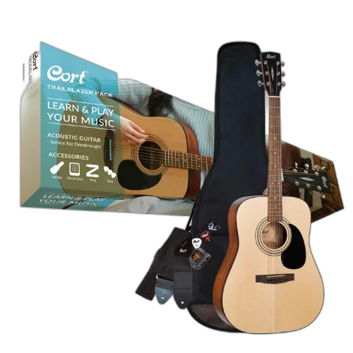 Kit Violão Acústico Cort CAP810 OP Trailblazer Pack Open Pore Dreadnought com Gig Bag Afinador Correia e Palhetas
