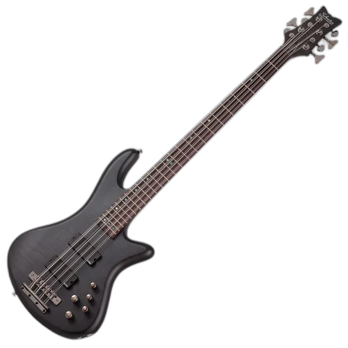 Contrabaixo Schecter Stiletto Studio-8 STBLS See-Thru Black Satin com Captadores EMG 35HZ e Ponte Schecter Custom Bass String Thru 2742