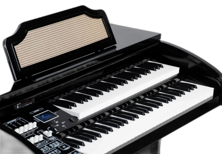 Órgão Digital Acordes AC450 Preto Alto Brilho com Teclados Waterfall, Drawbars Configuráveis, 128 Timbres GM e Pedaleira de 20 Notas