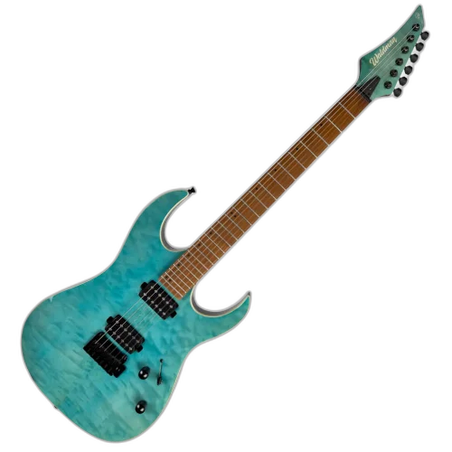 Guitarra Waldman WIGR220 QAQ Quilted Aqua com Captadores HH Cerâmicos e Ponte Tremolo Semi-Flutuante 2 Pivôs Black