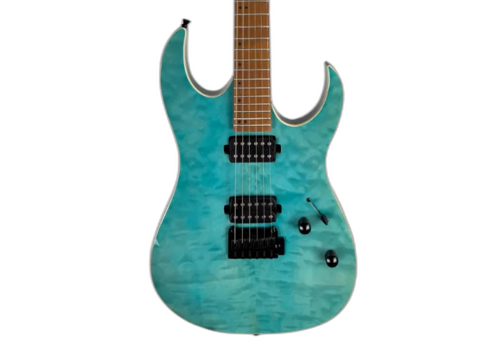 Guitarra Waldman WIGR220 QAQ Quilted Aqua com Captadores HH Cerâmicos e Ponte Tremolo Semi-Flutuante 2 Pivôs Black