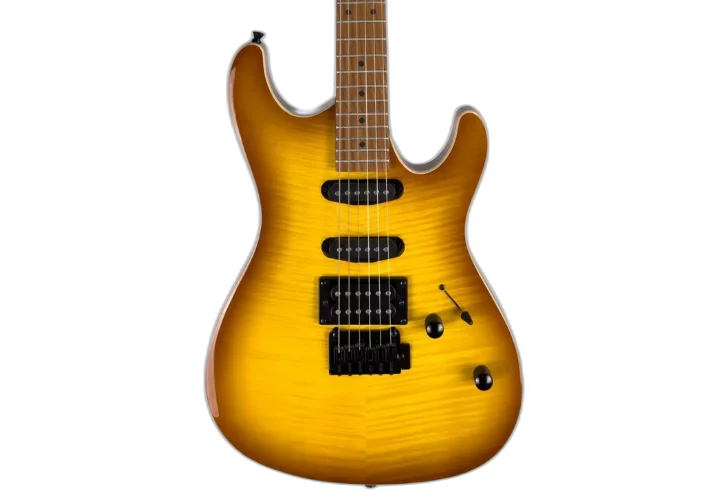Guitarra Waldman WIS160 FAM Flamed Amber com Captadores HSS Cerâmicos e Ponte Tremolo Vintage 2 Pivôs