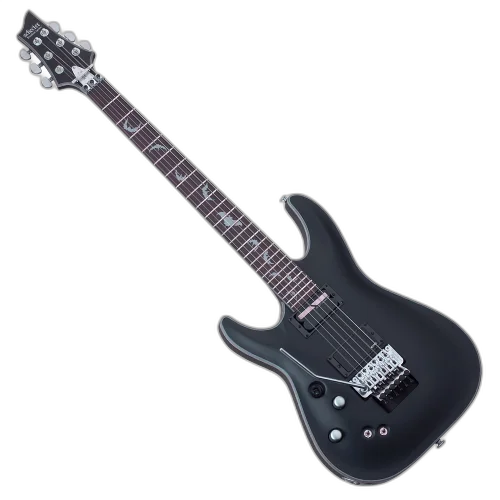 Guitarra Schecter Damien Platinum-6 FR-S LH Satin Black com Captadores Schecter Diamond Active HB-105S e Sustainiac e Ponte Floyd Rose Special Series 1190